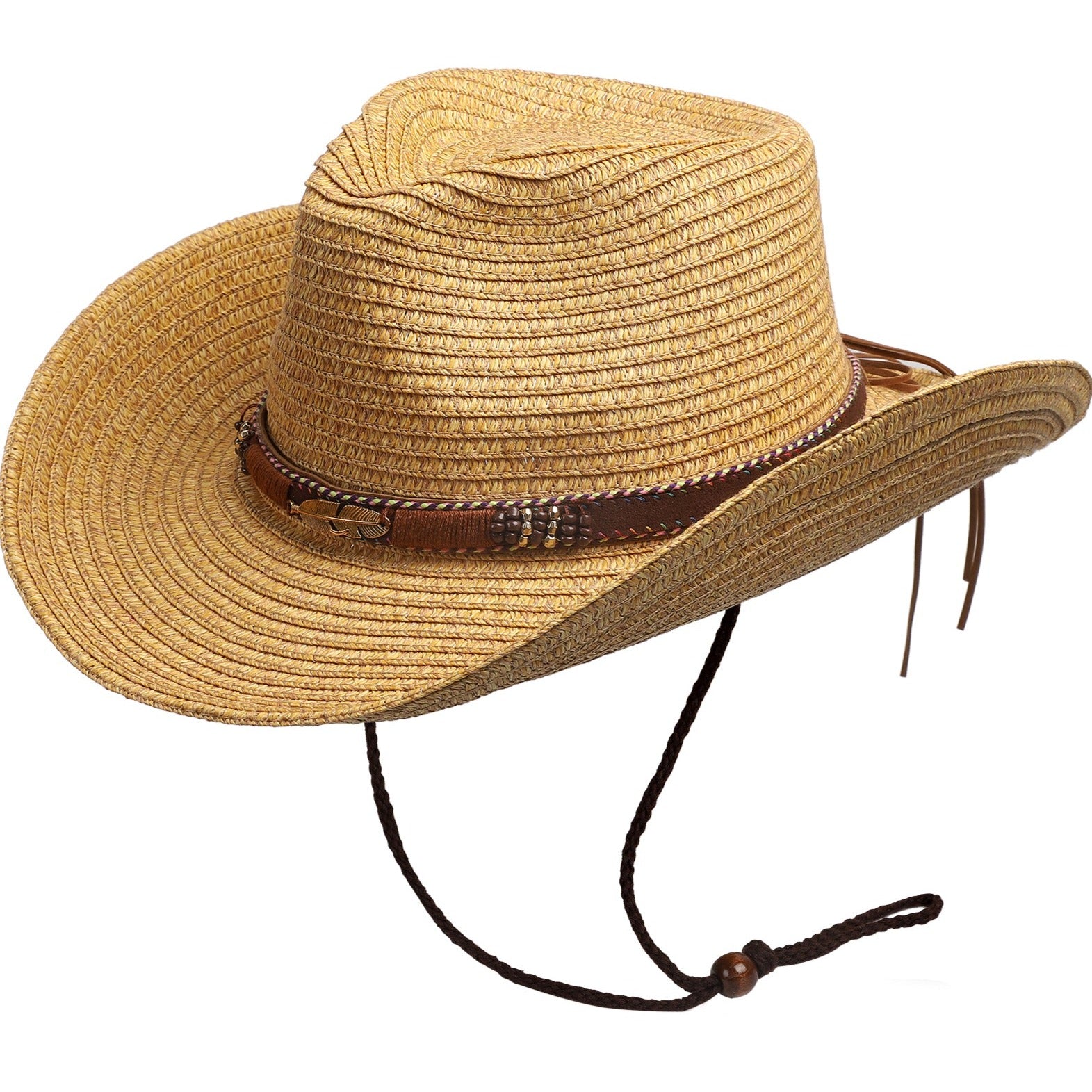 Women Straw Sun Hat Men's Cowboy Style Garden Hat UPF50+ Wide Brim Summer  Hat with Wind Lanyard – Lvaizhat